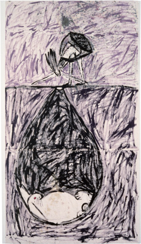 Jenny Watson Alice Discovers the White Rabbit, 1984; acrylic on duck; 206 x 117 cm; enquire