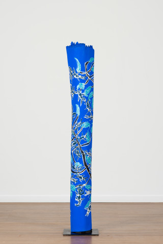 Dhambit Munuŋgurr Bees at Gangan, 2023; 7579-22; acrylic on Eucalyptus Tetradonta; 213 x 25 x 25 cm; enquire