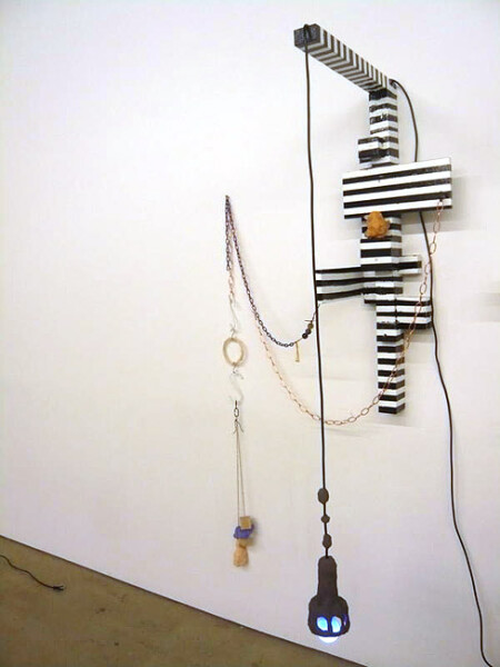 Mikala Dwyer Untitled (Wall lamp 1), 2010; wood, metal , clay, crystal, glass, leather, light; approximatley 100 x 100 x 50cm (dimensions variable); enquire