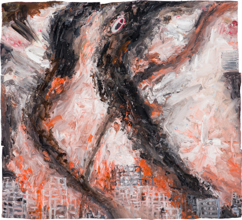 Fiona Hall Counting For Nothing 11, 2024; oil paint on aluminium drink cans; approx. 30.5 x 33.5 cm; enquire