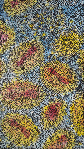 Daniel Boyd Untitled (SPS), 2016; oil, acrylic and polymer medium on canvas; 145 x 81.5 cm; enquire