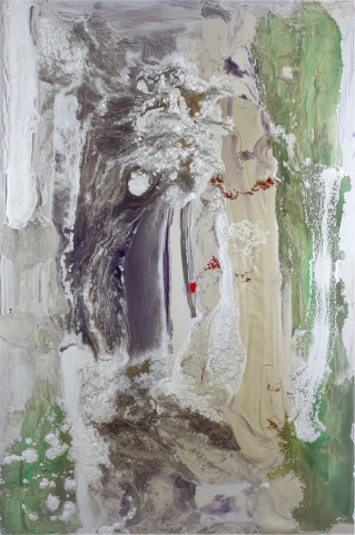 Dale Frank Munchintown 4, 2017; aluminium, silver, varnish and Epoxyglass on Perspex; 150 x 100 cm; Enquire