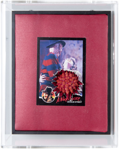 Rohan Wealleans Blade attack I, 2014; paint and polystyrene on trading cards; 17 x 13.8 x 9 cm; enquire