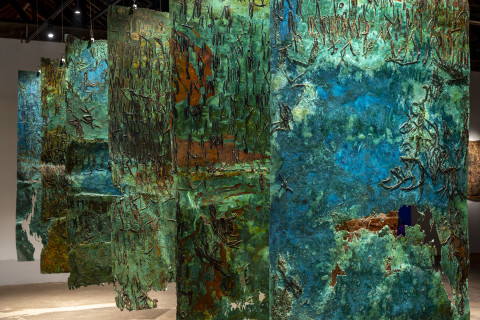 Kirtika Kain Chronicles, 2025; etched copper, oxidation, resin; dimensions variable, 6 plates, 200 x 100 cm each; enquire