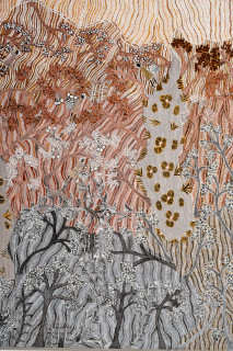 Yalmakany Marawili Women harvesting Bunydjuŋu (detail), 2026; 2071-26; earth pigments on board; 200 x 200 cm; enquire