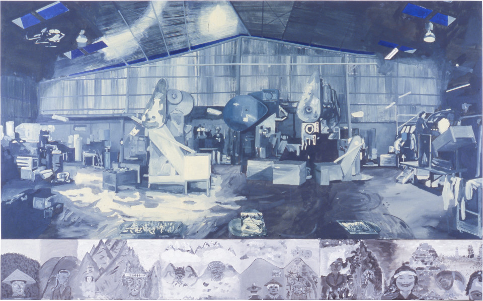 Wall of Vietnam (with Sunnyside Up), 1989; oil and acrylic on linen, with plaster cornice; 234 x 365 cm