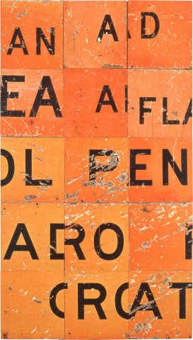 Rosalie Gascoigne Plaza, 1988; sawn reflective road-signs on plywood; 148 x 84 cm; enquire