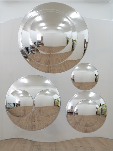 Dale Frank Peter stuyvesants soft pack, 2019; convex mirrors, epoxyglass, on perspex; 160 x 120 cm; enquire