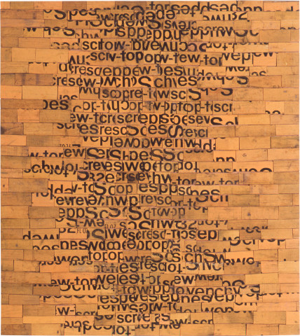 Rosalie Gascoigne Beaten Track, 1992; sawn / split soft drink crates on plywood; 122.5 x 110 cm; enquire