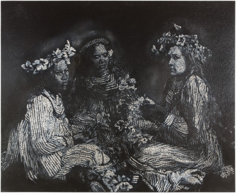 Daniel Boyd Untitled, 2014; oil, acrylic and archival glue on canvas; 198.5 x 243.5 cm; enquire