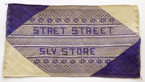 Newell Harry untitled (Stret Street Sly Store), 2007; from the series gift mat; Pandanus and dye; 119 x 210 cm; irregular; enquire