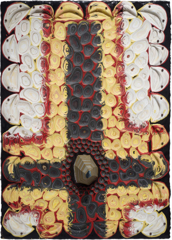 Rohan Wealleans Father, 2011; paint and pins on board; 70 x 50 x 8 cm; enquire