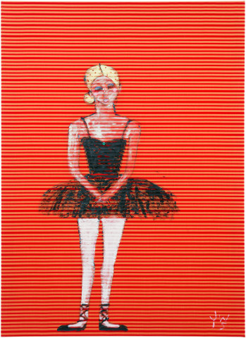 Jenny Watson Black Swan, 2015; acrylic on french furnishing velvet with diamantes; 145 x 105 cm; enquire