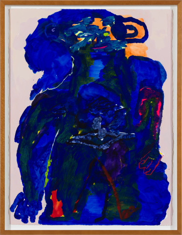 Tom Polo soft secrets (blue listener), 2022; acrylic, Flashe and wax pastel on paper; 82 x 64 cm; enquire