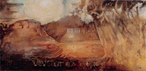 Mandy Martin Vivitur Ex Rapto, 2002; oil, ochre & pigment on linen; 135 x 275 cm; enquire