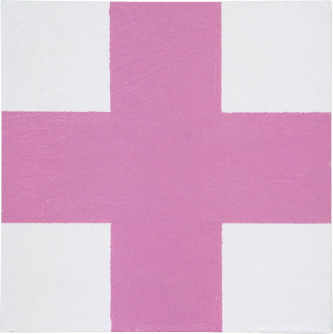 John Nixon PINK + WHITE/CROSS, 1992; enamel on wood; 15 x 15 cm; enquire