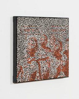 Daniel Boyd Untitled (PAMLATDOH), Untitled (ITIIKWWD), 2025; oil, acrylic and archival glue on paper mounted to canvas; diptych; 50 x 75 cm, 45 x 55 cm; enquire