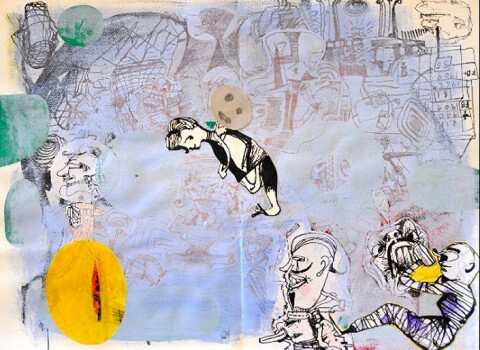 Gareth Sansom Floating figure, 1999; Ink, acrylic and collage on paper; 69 x 86 cm; Paper size: 56 x 75; enquire