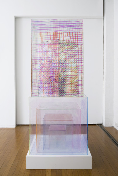 Teppei Kaneuji Model of Something #5, 2013; oil based marker on acrylic box; 210 x 90 x 90 cm