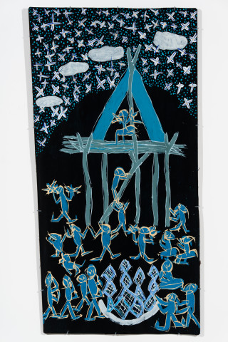 Dhambit Munuŋgurr Gaḏawulkgulk, 2025; 2592-25; acrylic and earth pigment on bark; 187 x 94 cm; enquire