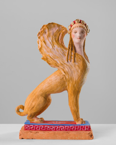 Linda Marrinon Empire sphinx, 2020; painted terracotta; 34 x 23 x 12 cm; more info; enquire