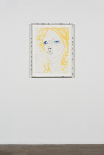 installation view; Del Kathryn Barton when can i ask u a simple question?, 2021; ink, archival spray paint and watercolour on paper, hand finished frame; 89.5 x 70 cm; enquire
