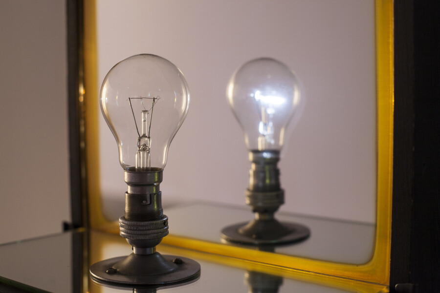 Bill Culbert Bulb Box Reflection II, 1975; Installation view,&nbsp;Light Show, Museum of Contemporary Art Australia, 2015; Image courtesy and © the artist; Photograph: Alex Davies
