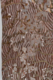 Yalmakany Marawili Nindjiya the floodplain (detail), 2025; 6568-25; earth pigments on stringybark; 200 x 80 cm; enquire