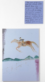 Jenny Watson Horse Jumping, 1994; oil on cotton + acrylic on canvas; 142 x 100cm + 61 x 50.5cm; enquire