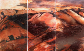 Mandy Martin Home Ground 1, 2004; ochre, pigment and oil on linen; 244 x 405 cm; enquire