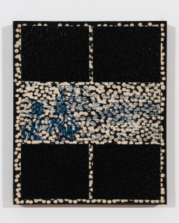 Daniel Boyd Untitled (IJWWEIWN), 2025; oil, ink and archival glue on paper mounted to board; 30 x 25 cm; enquire