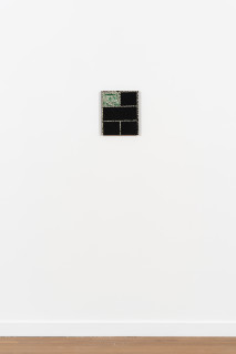 installation view; Daniel Boyd Untitled (IGTWSCM), 2025; oil, ink and archival glue on paper mounted to board; 30 x 25 cm; enquire
