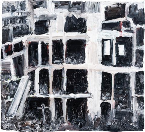 Fiona Hall Counting For Nothing 9, 2024; oil paint on aluminium drink cans; approx. 30.5 x 33.5 cm; enquire