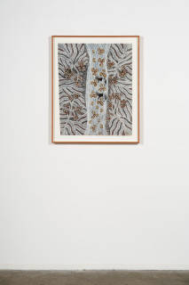 installation view; Yalmakany Marawili Women Harvesting Lillies, 2024; 9188-24; earth pigment on paper; 89.5 x 73.5 cm; enquire