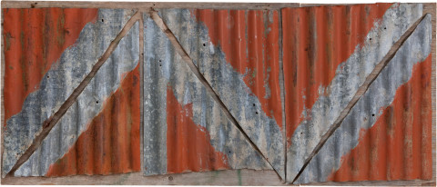 Rosalie Gascoigne Rose Red City #5, 1992; corrugated iron on wood; 85 x 199 cm; enquire