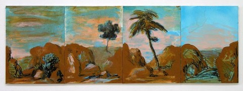 Tony Clark Sections from Clark's Myriorama, 2006; acrylic and permanent ink on canvas board; 4 panels, overall dimensions 30.5 x 90.5 cm; enquire