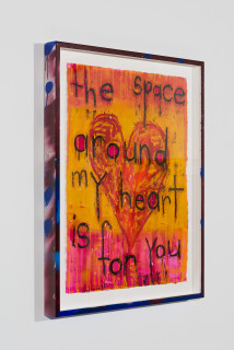Del Kathryn Barton the space around my heart is for you, 2022; oil pastel, oil stick and gouache on handmade paper, hand finished frame; 90 x 71.5 cm; enquire