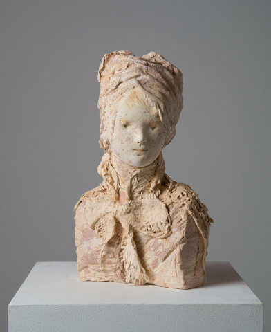 Linda Marrinon Lady with shawl, 2014; tinted and painted plaster; 41 x 21 x 21 cm; enquire