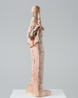 Linda Marrinon Pink and grey poet, 2026; tinted and painted plaster and hessian; 99 x 28 x 25 cm; enquire