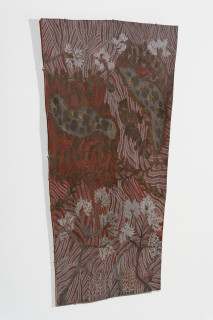 Yalmakany Marawili Curlew at night, 2025; 2223-25; earth pigments on stringybark; 140 x 91 cm; enquire
