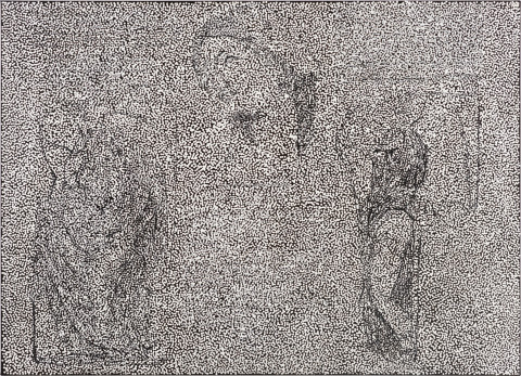 Daniel Boyd Untitled (ATOKRTTP), 2022; oil, acrylic, charcoal, pastel and archival glue on linen; 132.5 x 183 cm; more info; enquire