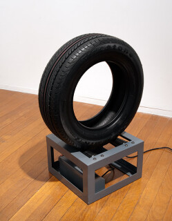 Marley Dawson Endless Loop (Firestone), 2011; steel, polyethylene, mechanics, electrics, rubber; 86 x 64 x 41 cm; enquire