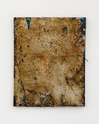 Kirtika Kain The Solar Line XVII, 2020; Tar, screen printing emulsion, silver leaf, copper leaf, rice paper, beeswax, disused silk screen; 60 x 48 cm; more info; enquire