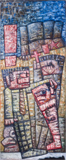 Keith Looby Infant of history, 1983-84; from the series Life as prohibited mural; oil on canvas; 285 x 152 cm; enquire