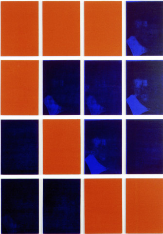 Lindy Lee Ulterior Function, 1993; Photocopy and acrylic on Stonehenge paper; 175 x 125 cm; 16 panels; enquire