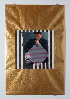 Jacqueline Fraser Valentino Looking at Daniel Buren at the Guggenheim NYC, 2013; Mixed media collage; 76 x 50.5 cm; enquire