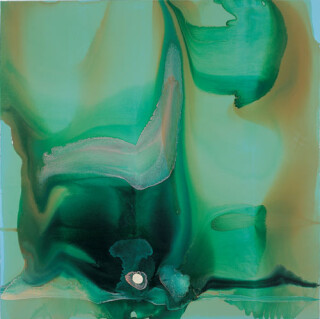 Dale Frank View from new Burnett River crossing at Wallaville bypass towards Perry February, 2003; varnish on acrylic on canvas; 180 x 180 cm; Enquire