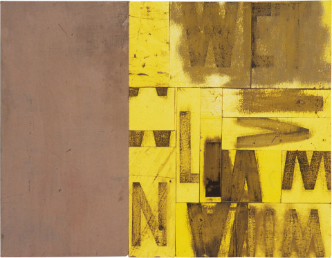 Rosalie Gascoigne Morning Glory, 1997; retro reflective raodsign and wood on wood; 64 x 82 cm; enquire