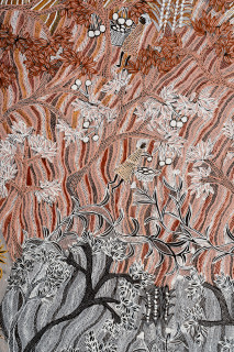 Yalmakany Marawili Women harvesting Bunydjuŋu (detail), 2026; 2071-26; earth pigments on board; 200 x 200 cm; enquire