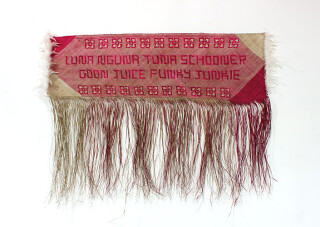 Newell Harry untitled (Luna Nguna Tuna Schooner/ Goon Juice Funky Junkie), 2011; from the series gift mat; Pandanus, dye; 183 x 135 cm; enquire
